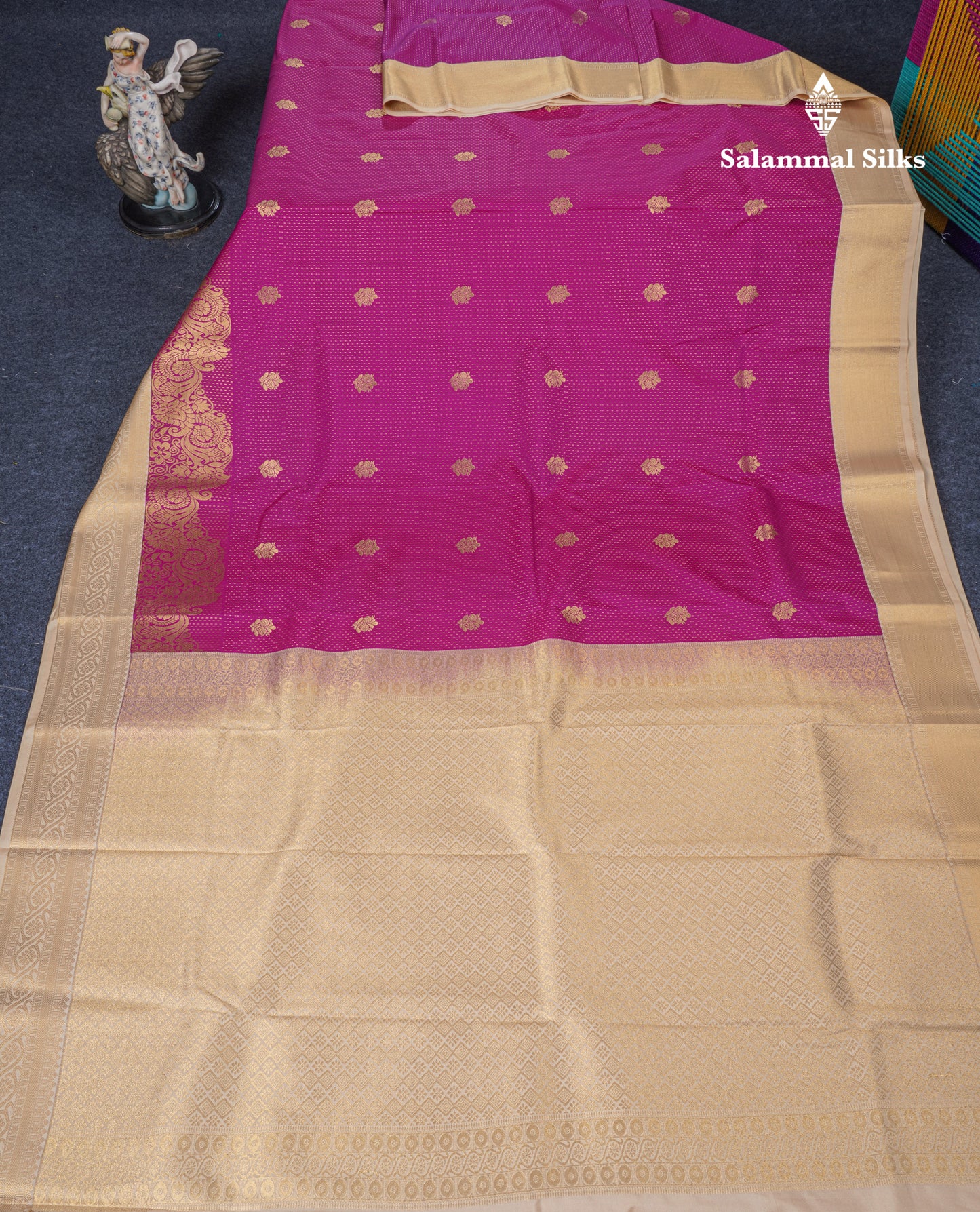 Navy Blue Semi Silk Saree With Contrast Magenta Pink Fancy Turning Border