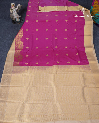 Navy Blue Semi Silk Saree With Contrast Magenta Pink Fancy Turning Border