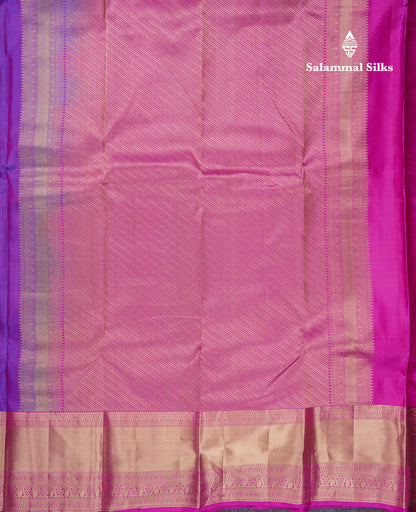 Beautiful Purple Pure Kanjivaram Silk Saree With Contrast Pink Traditional Evening Morning Border