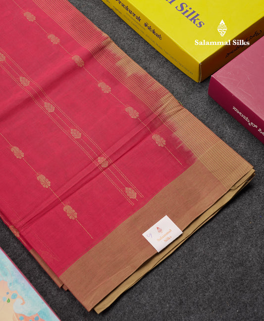 Beautiful Pink Thread Work Butta Handloom Pure Cotton Saree With Contrast Sandal Blouse