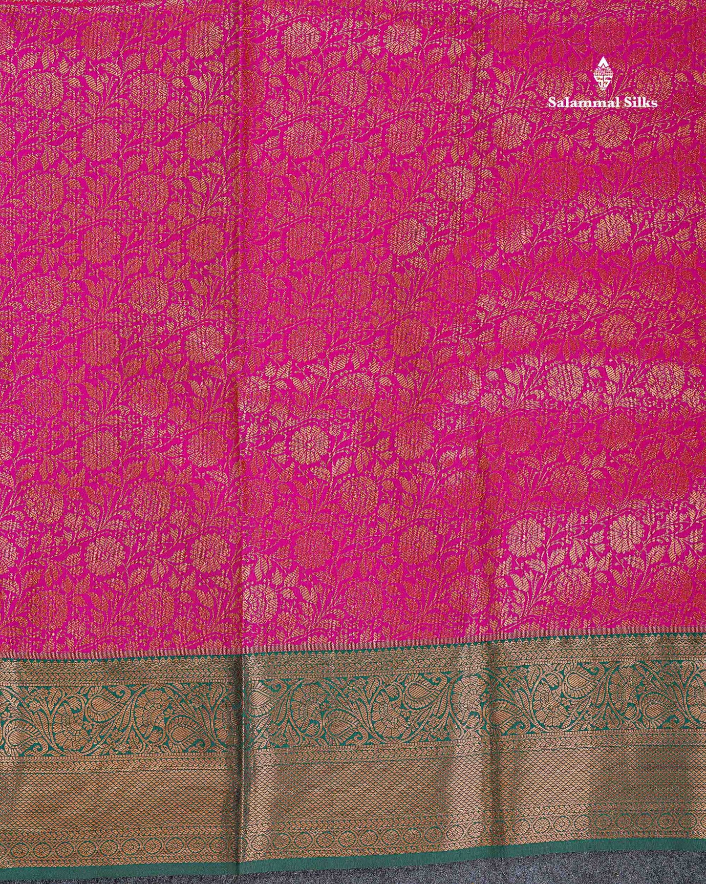 Bridal Semi Silk Saree - Magenta Pink Colour Body With Contrast Bottle Green Traditional Border