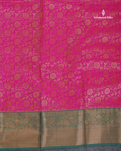 Bridal Semi Silk Saree - Magenta Pink Colour Body With Contrast Bottle Green Traditional Border