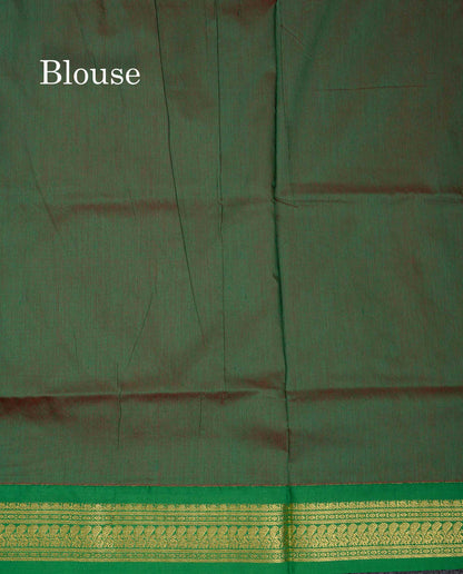 Beautiful Pinkish Peach Thread Butta Kalyani Cotton Saree With Contrast Green Traditional Border