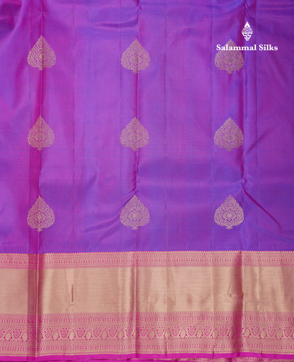 Beautiful Purple Pure Kanjivaram Silk Saree With Contrast Pink Traditional Evening Morning Border