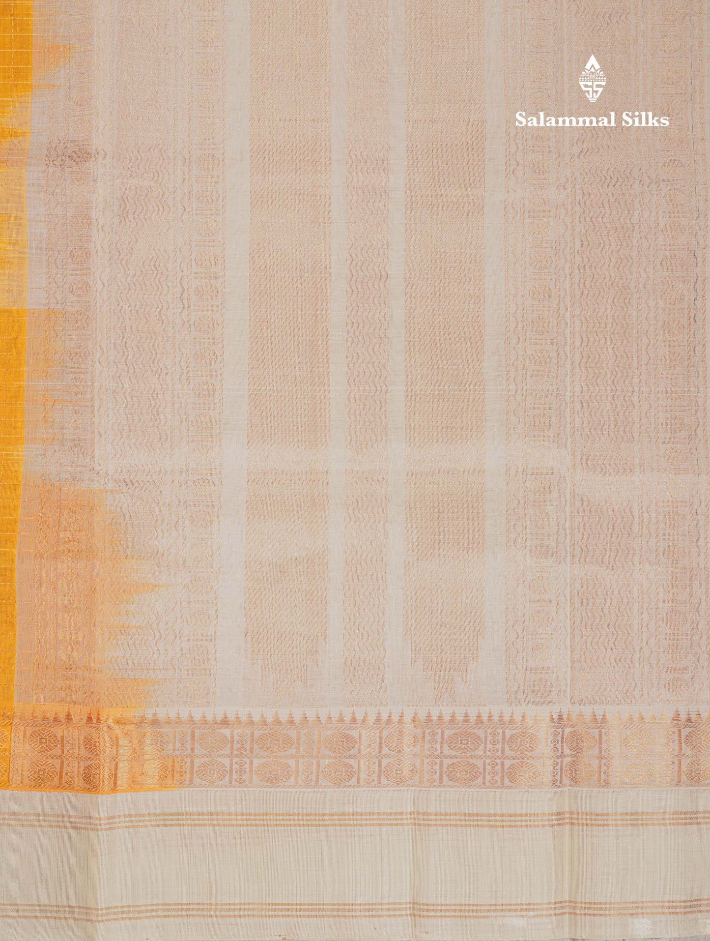 Beautiful Yellow Zari Checks Pure Silk Cotton Saree With Contrast Cream Traditional Gap Border