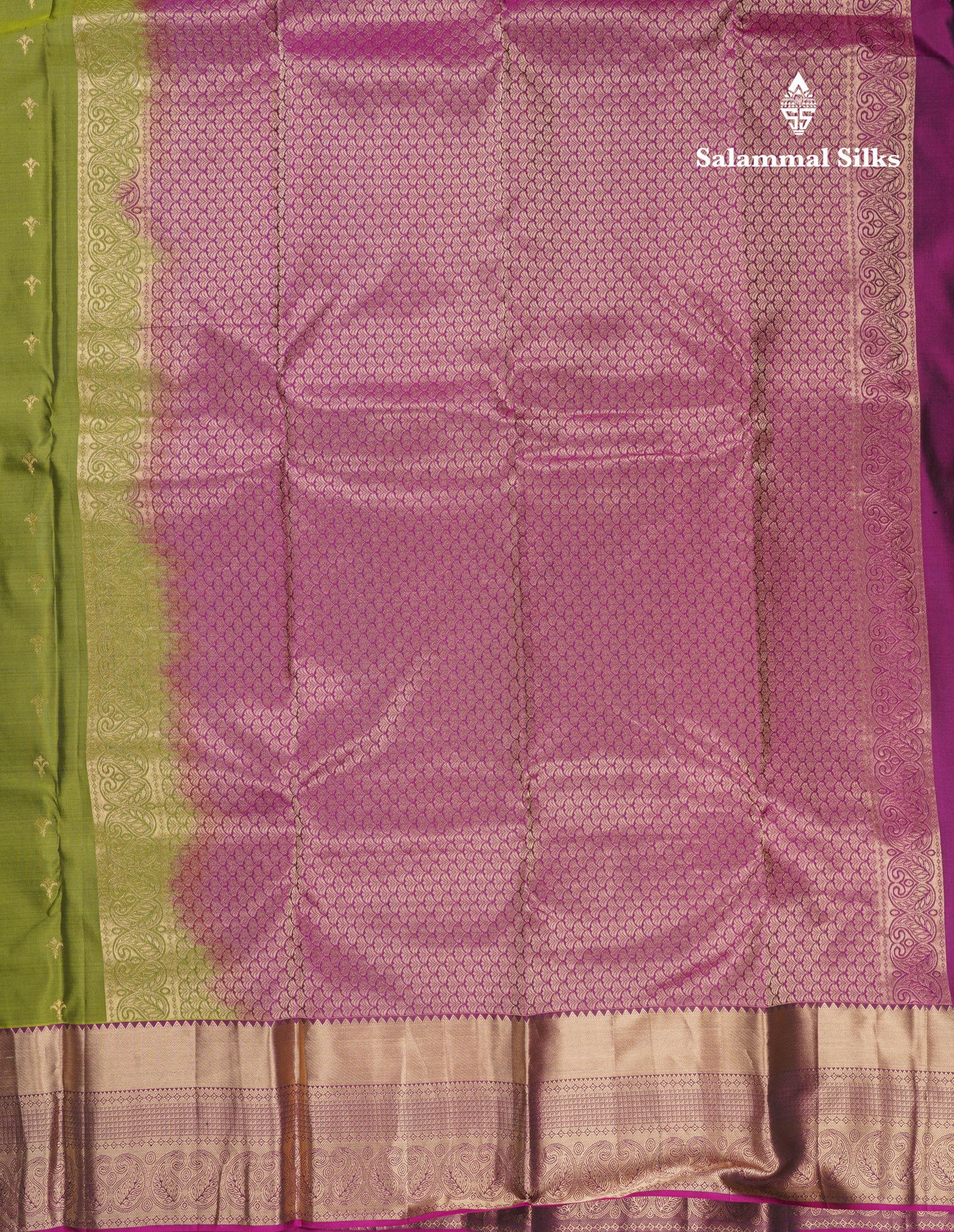 Beautiful Olive Green Pure Kanjivaram Silk Saree With Contrast Magenta Traditional Evening Morning Border