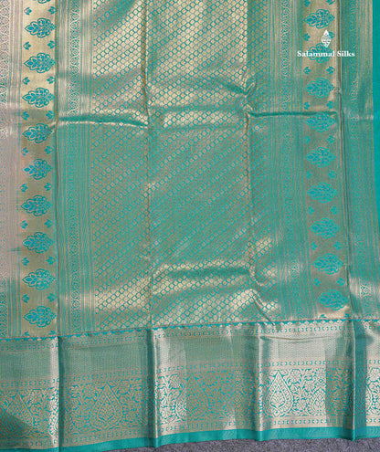 Bridal Semi Silk Saree - Peach Colour Body With Contrast Teal Green Traditional Evening Morning Border
