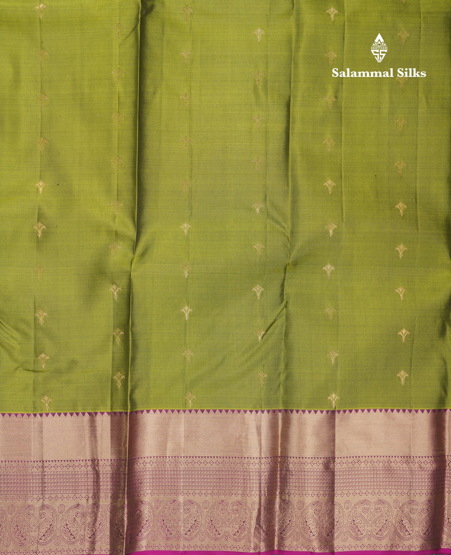 Beautiful Olive Green Pure Kanjivaram Silk Saree With Contrast Magenta Traditional Evening Morning Border