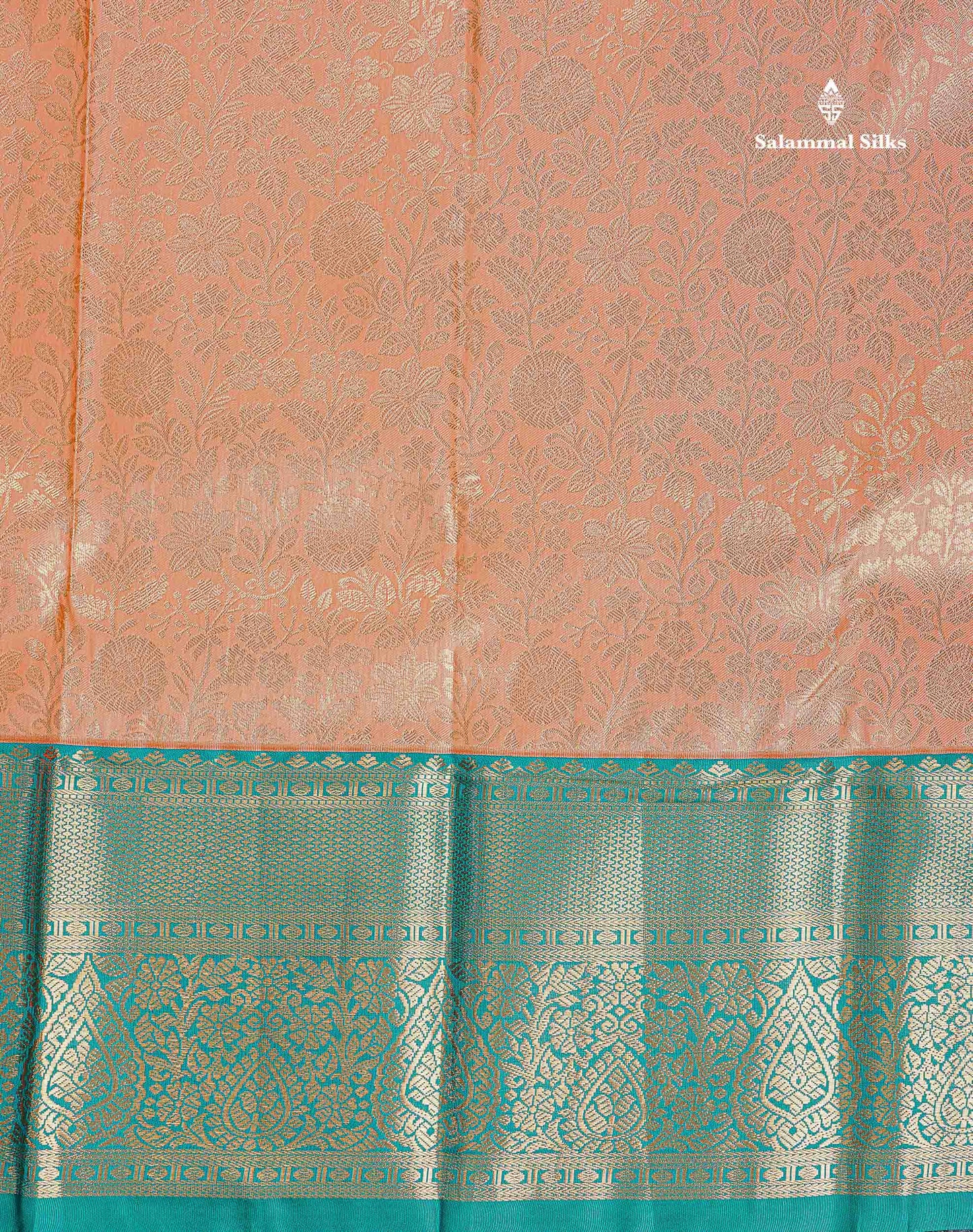 Bridal Semi Silk Saree - Peach Colour Body With Contrast Teal Green Traditional Evening Morning Border