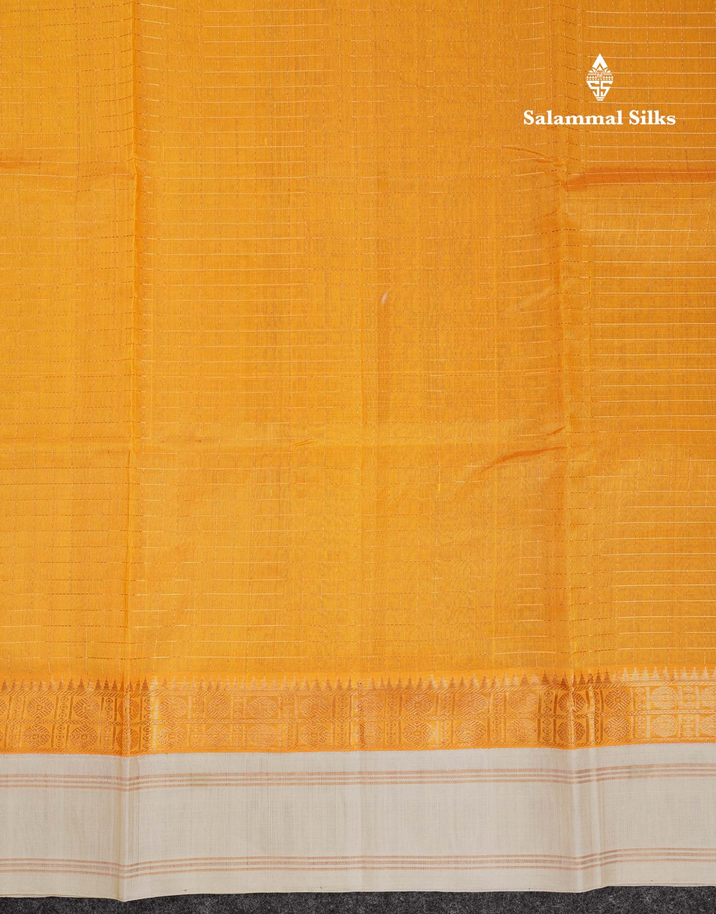 Beautiful Yellow Zari Checks Pure Silk Cotton Saree With Contrast Cream Traditional Gap Border