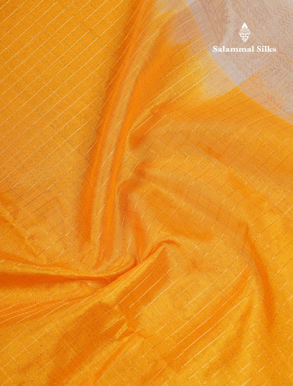 Beautiful Yellow Zari Checks Pure Silk Cotton Saree With Contrast Cream Traditional Gap Border