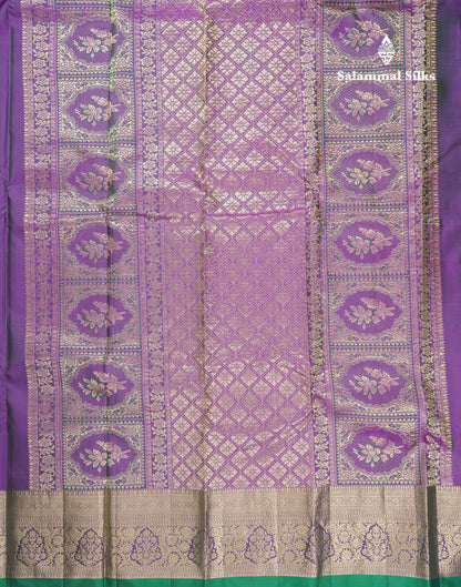 Beautiful Dual Tone Violet Plain Pure Kanjivaram Silk Saree With Traditional Border