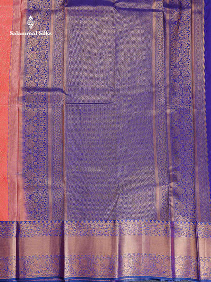 Bridal Semi Silk Saree -  Orange Colour Body With Contrast Navy Blue Evening Morning Border