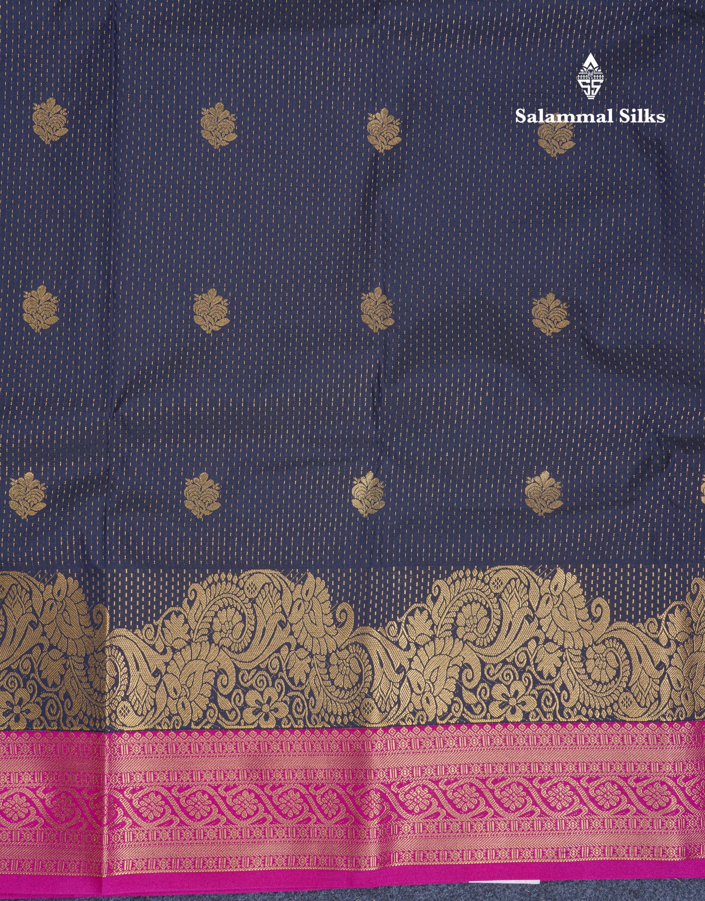 Navy Blue Semi Silk Saree With Contrast Magenta Pink Fancy Turning Border