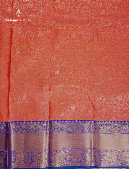 Bridal Semi Silk Saree -  Orange Colour Body With Contrast Navy Blue Evening Morning Border