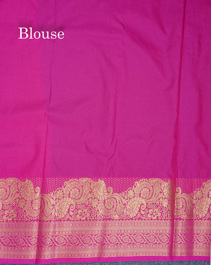 Navy Blue Semi Silk Saree With Contrast Magenta Pink Fancy Turning Border