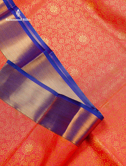 Bridal Semi Silk Saree -  Orange Colour Body With Contrast Navy Blue Evening Morning Border