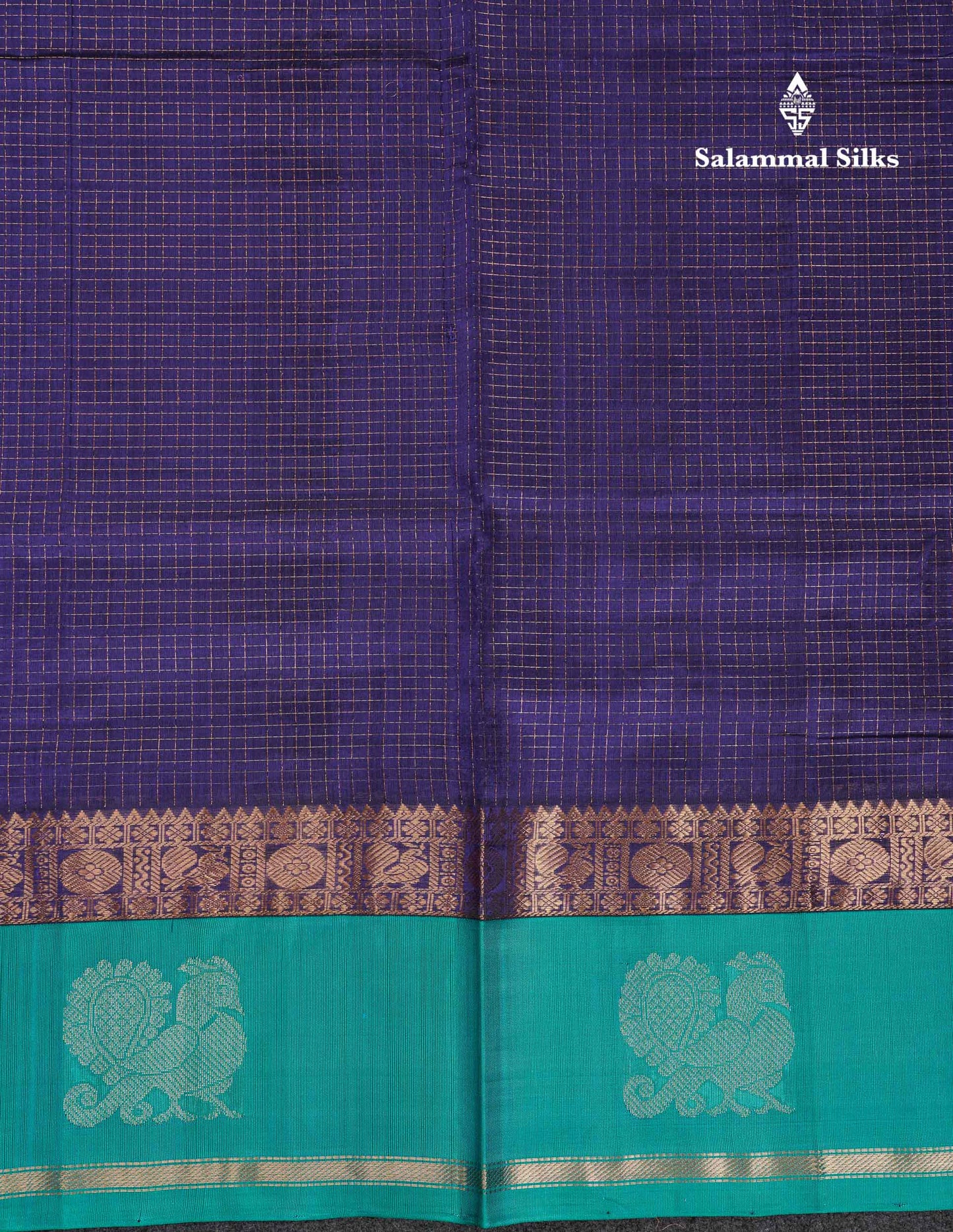 Beautiful Dual Tone Navy Blue Small Zari Checks Pure Silk Cotton Saree With Contrast Sapphire Blue Traditional Border