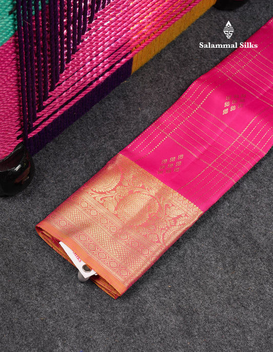 Beautiful Pure Silk Pattu Pavadai (Magenta Pink) With Contrast Orange Blouse 18"
