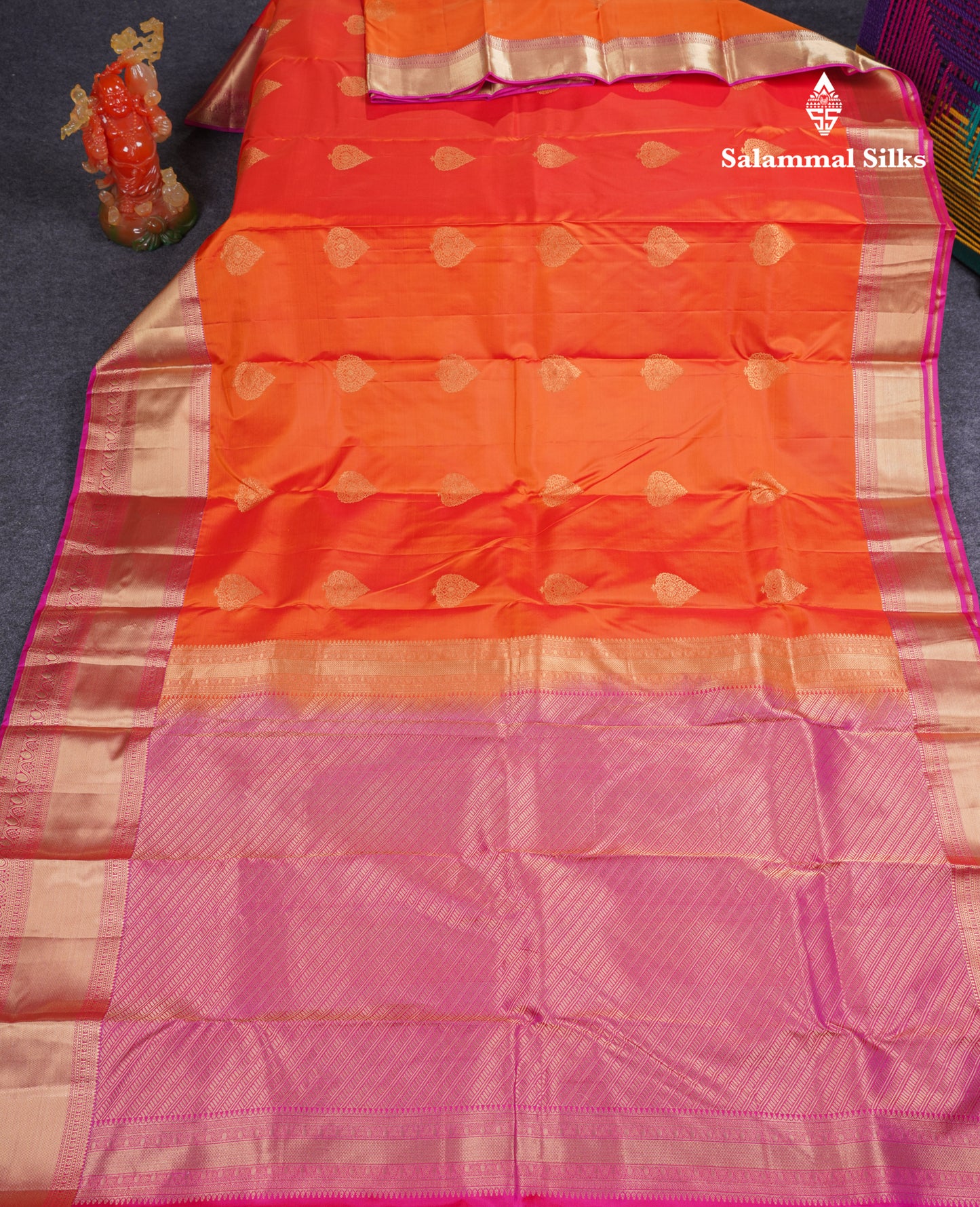Beautiful Purple Pure Kanjivaram Silk Saree With Contrast Pink Traditional Evening Morning Border