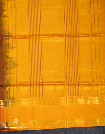 Beautiful Dark Maroon Rudraksha Butta With Checks Pure Silk Cotton Saree With Contrast Orange Traditional Gap Border