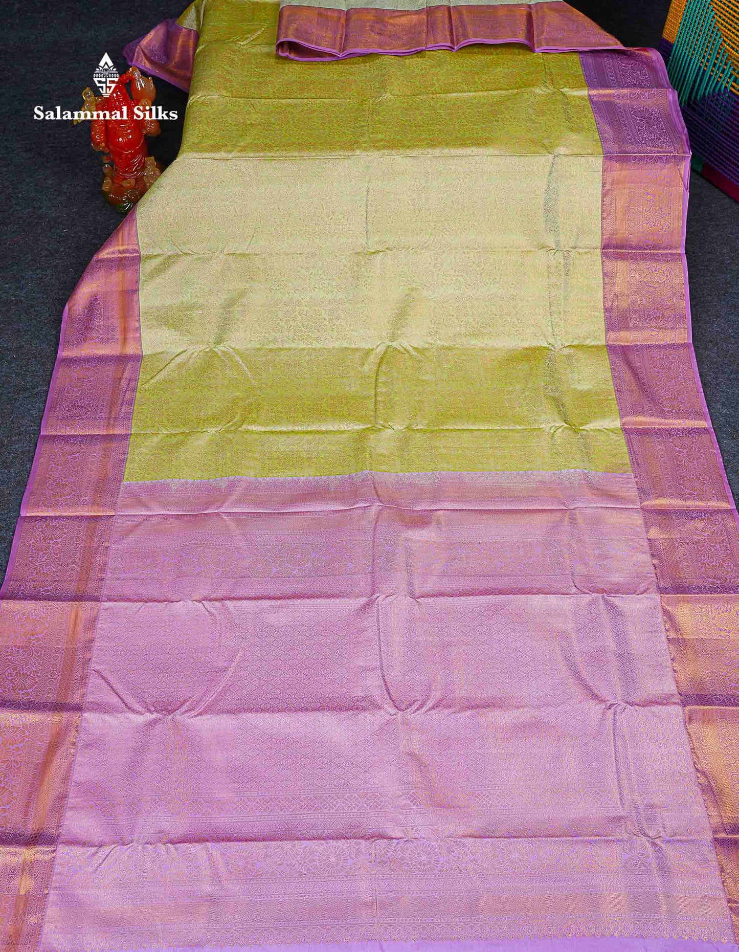 Bridal Semi Silk Saree -  Pista Green Colour Body With Contrast Light Lavender Border 