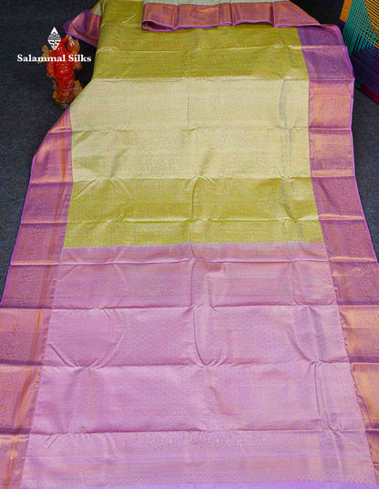 Bridal Semi Silk Saree -  Pista Green Colour Body With Contrast Light Lavender Border 