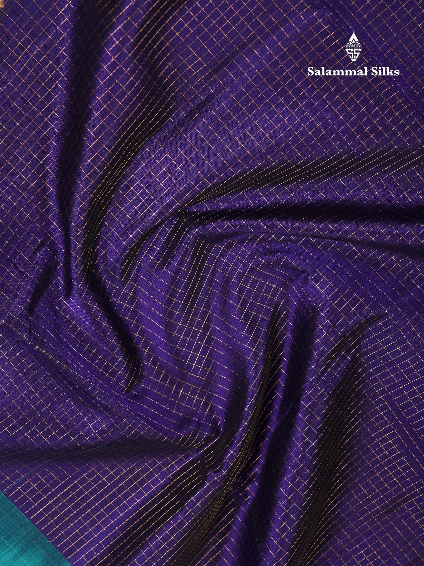 Beautiful Dual Tone Navy Blue Small Zari Checks Pure Silk Cotton Saree With Contrast Sapphire Blue Traditional Border