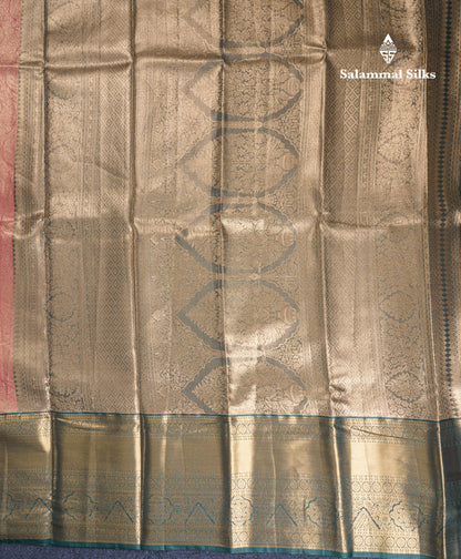 Peach Tissue Bridal Semi Silk Saree With Contrast Bottle Green Border