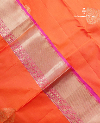 Beautiful Purple Pure Kanjivaram Silk Saree With Contrast Pink Traditional Evening Morning Border