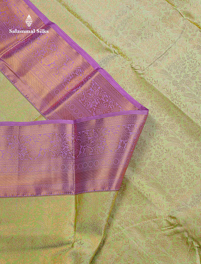 Bridal Semi Silk Saree -  Pista Green Colour Body With Contrast Light Lavender Border