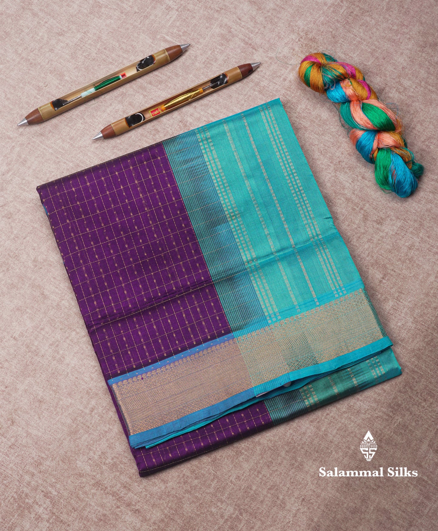 Lakshadeepam Violet Colour Pure Silk Cotton Saree With Contrast Parrot Green Border