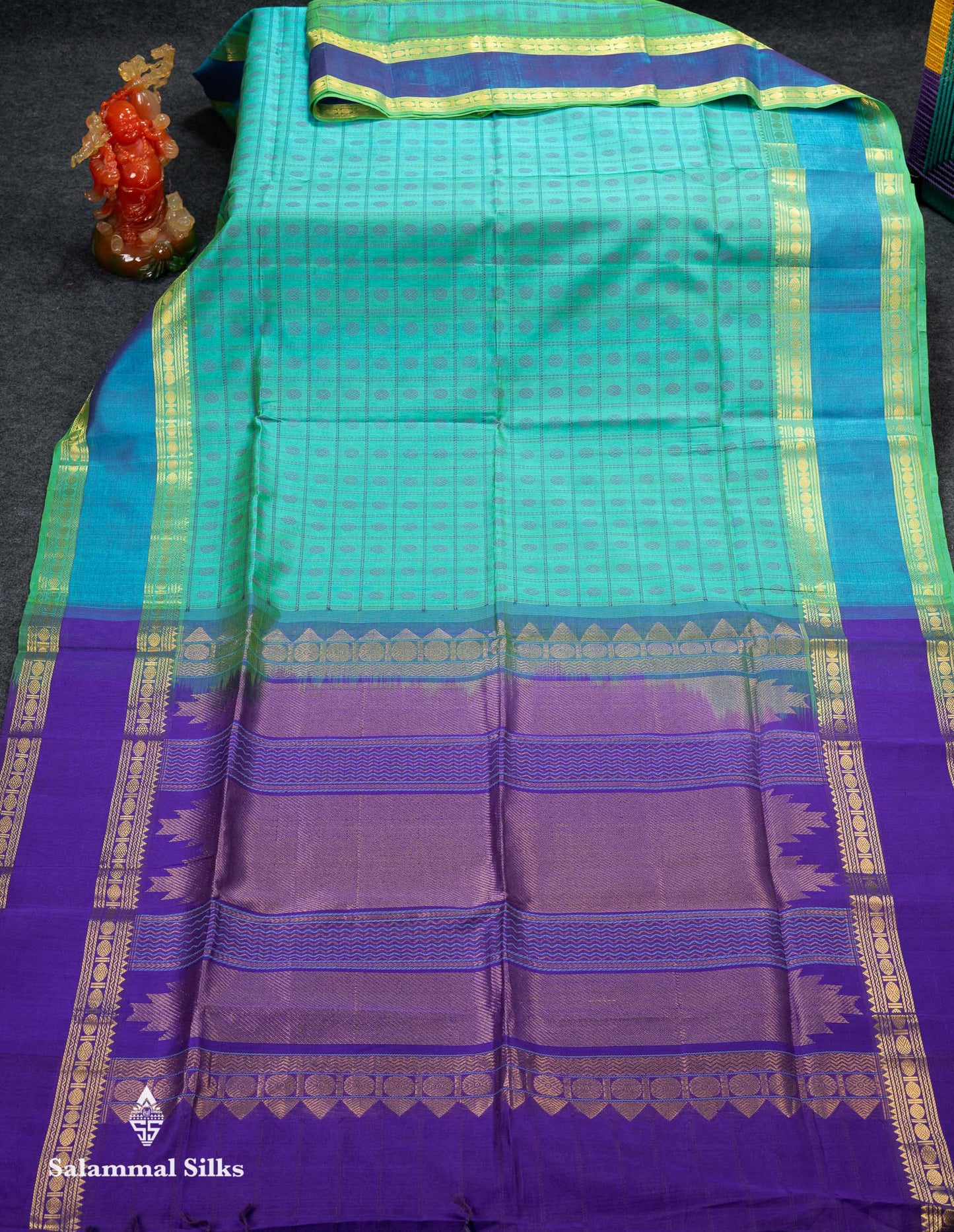 Beautiful Dark Maroon Rudraksha Butta With Checks Pure Silk Cotton Saree With Contrast Orange Traditional Gap Border