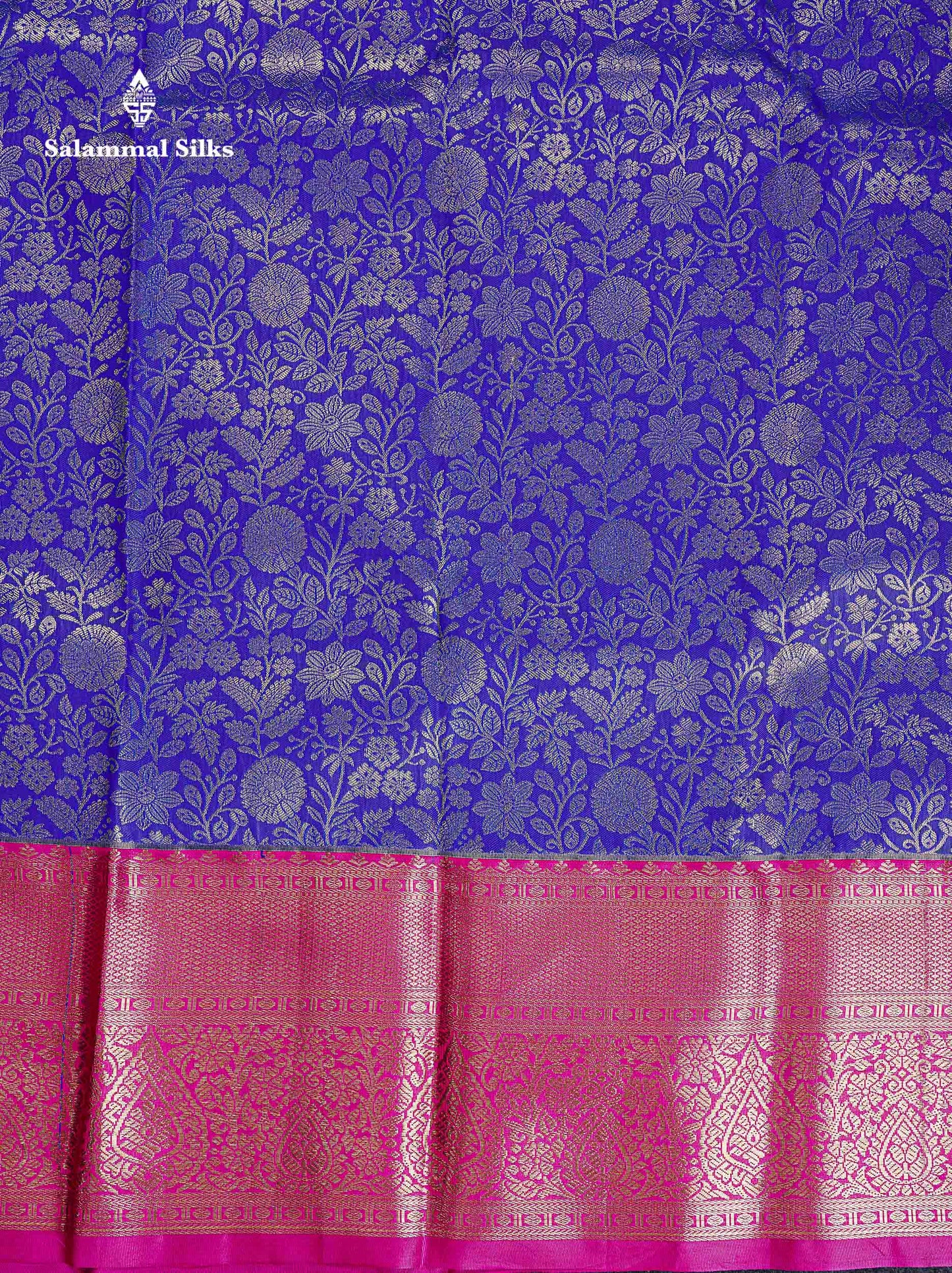 Bridal Semi Silk Saree -  Royal Blue Colour Body With Contrast Pink Traditional Evening Morning Border