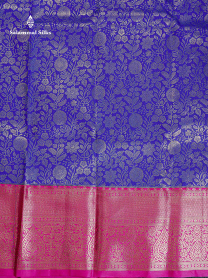 Bridal Semi Silk Saree -  Royal Blue Colour Body With Contrast Pink Traditional Evening Morning Border