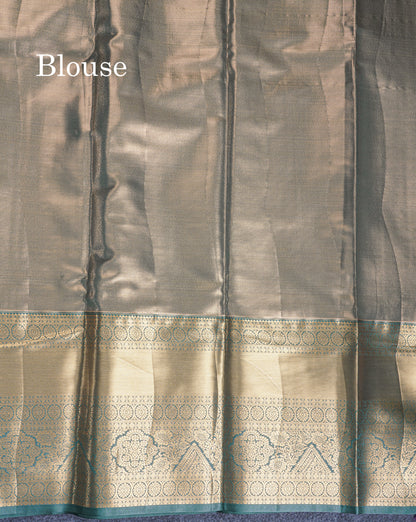 Peach Tissue Bridal Semi Silk Saree With Contrast Bottle Green Border