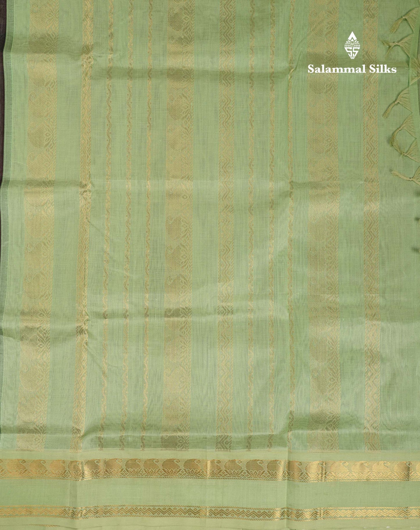 Beautiful Dark Brown Plain Pure Silk Cotton Saree With Contrast Pista Green Traditional Gap Border