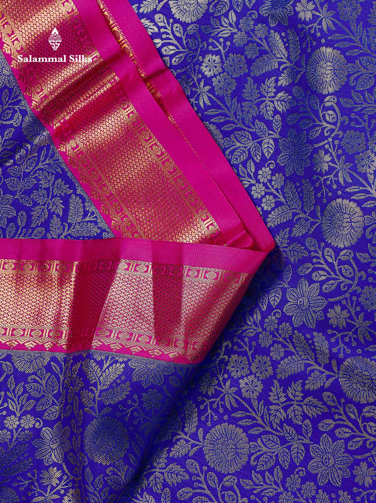 Bridal Semi Silk Saree -  Royal Blue Colour Body With Contrast Pink Traditional Evening Morning Border