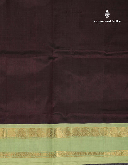 Beautiful Dark Brown Plain Pure Silk Cotton Saree With Contrast Pista Green Traditional Gap Border