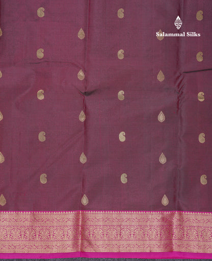 Beautiful Dual Tone Maroon Pure Kanjivaram Silk Saree With Contrast Pink Traditional Medium Border