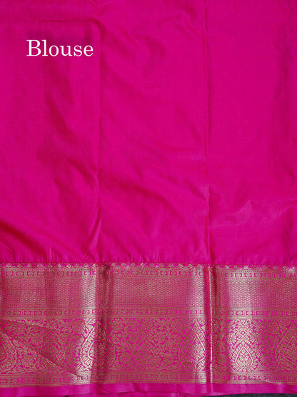 Bridal Semi Silk Saree -  Royal Blue Colour Body With Contrast Pink Traditional Evening Morning Border