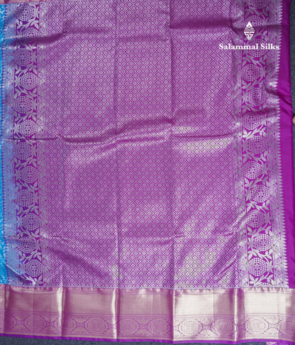 Sky Blue Bridal Semi Silk Saree With Contrast Vadamalli Border