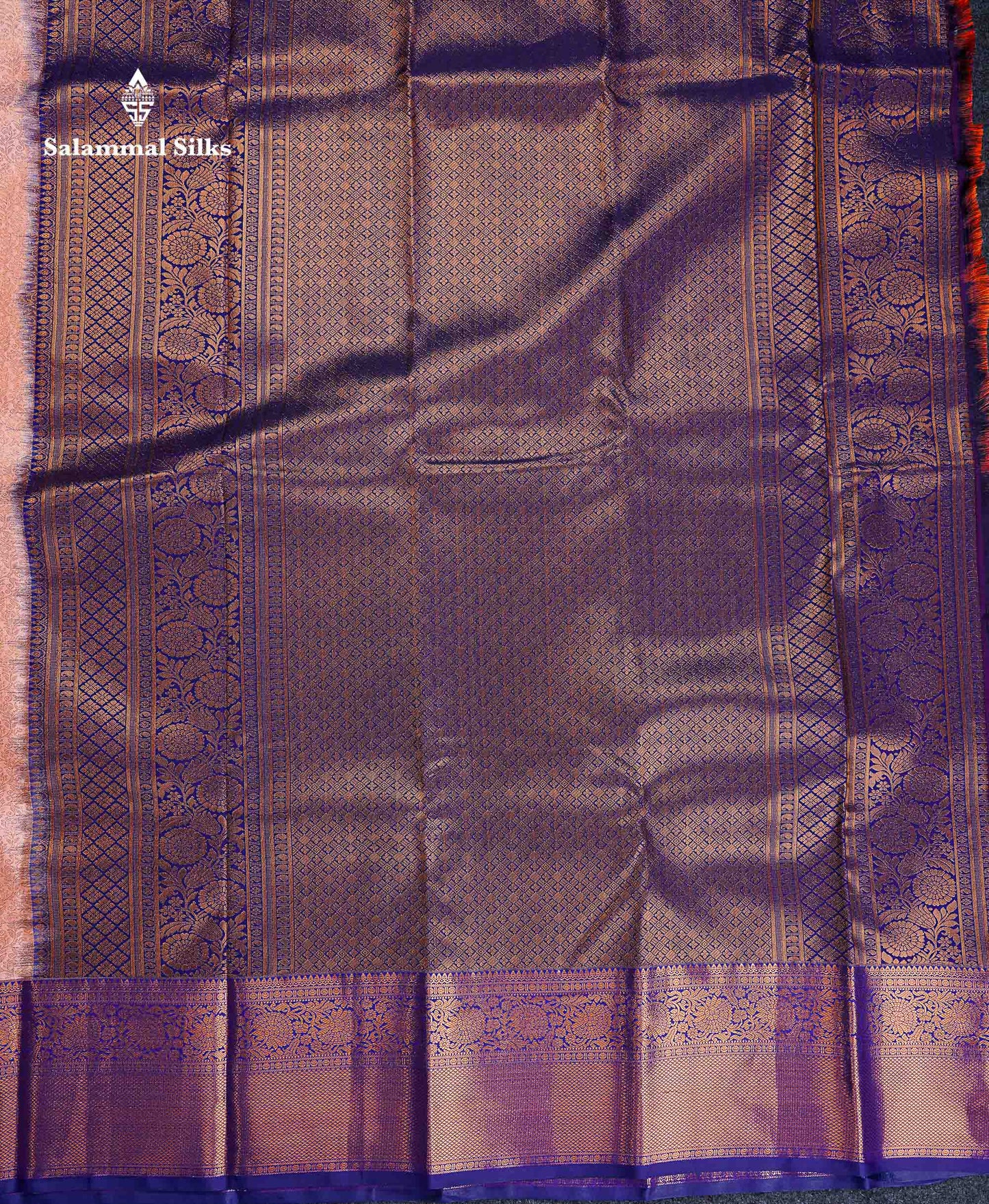 Bridal Semi Silk Saree -  Peach Colour Body With Contrast Navy Blue Traditional Evening Morning Border