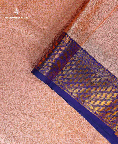 Bridal Semi Silk Saree -  Peach Colour Body With Contrast Navy Blue Traditional Evening Morning Border