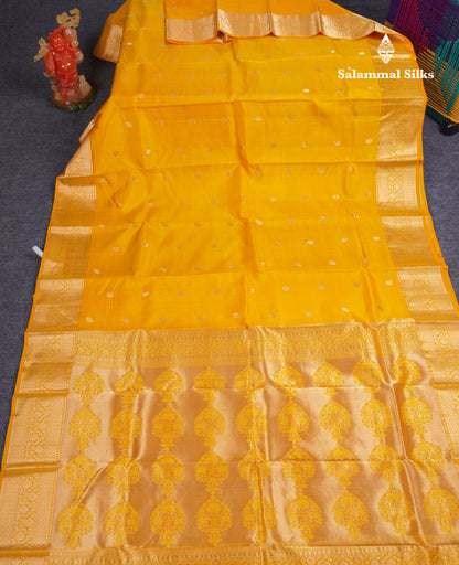 Beautiful Yellow Pure Kanjivaram Silk Saree With Traditional Border