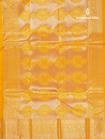 Beautiful Yellow Pure Kanjivaram Silk Saree With Traditional Border