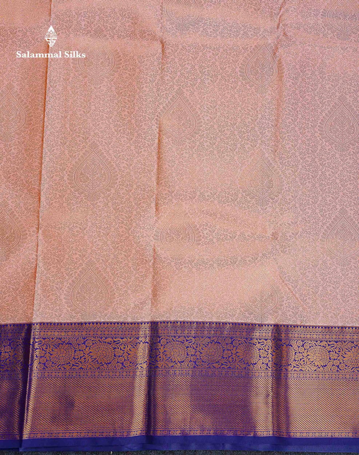 Bridal Semi Silk Saree -  Peach Colour Body With Contrast Navy Blue Traditional Evening Morning Border