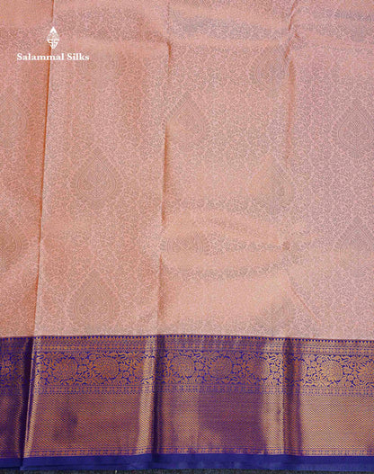Bridal Semi Silk Saree -  Peach Colour Body With Contrast Navy Blue Traditional Evening Morning Border