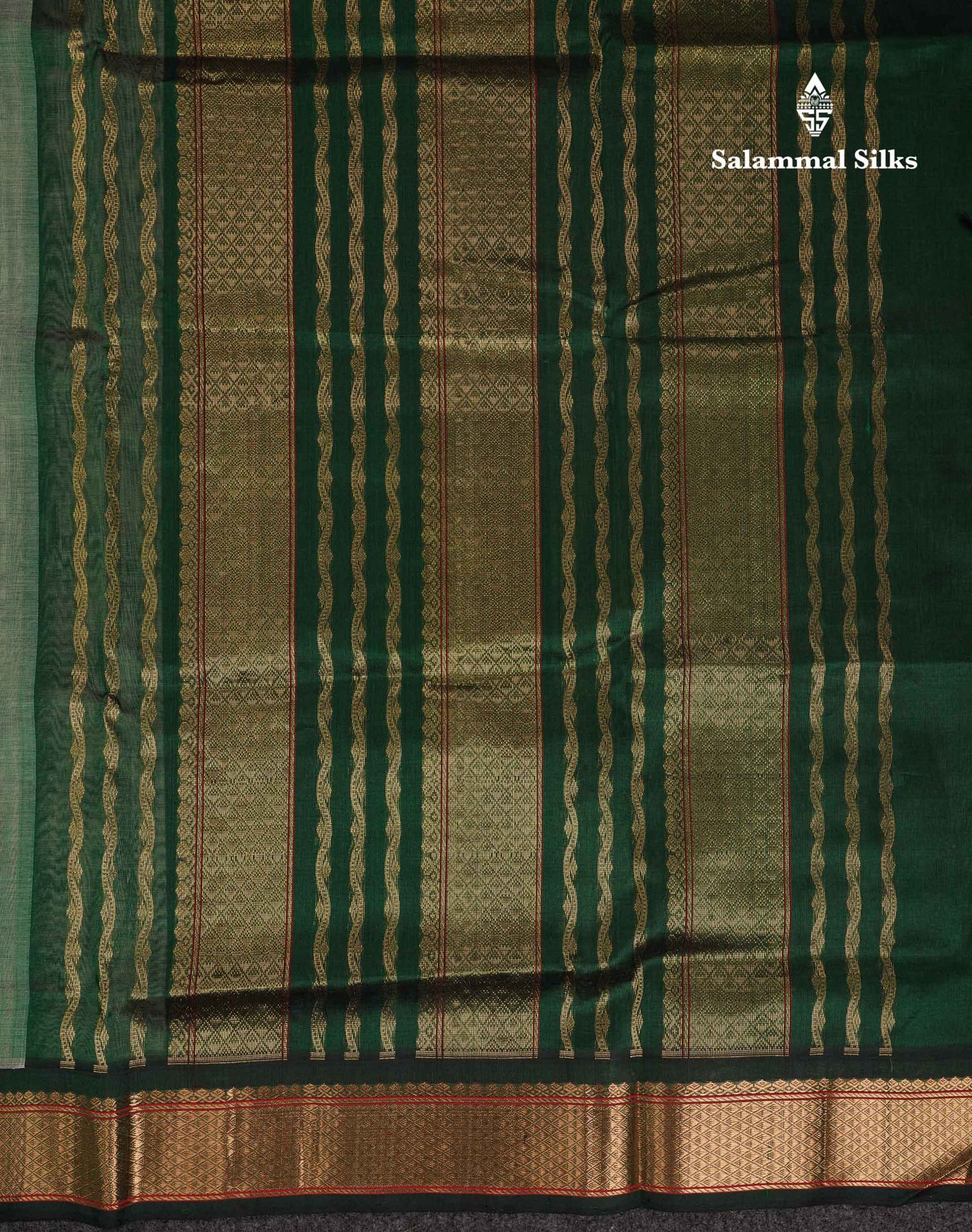 Beautiful Half White Plain Pure Silk Cotton Saree With Contrast Bottle Green Traditional Border