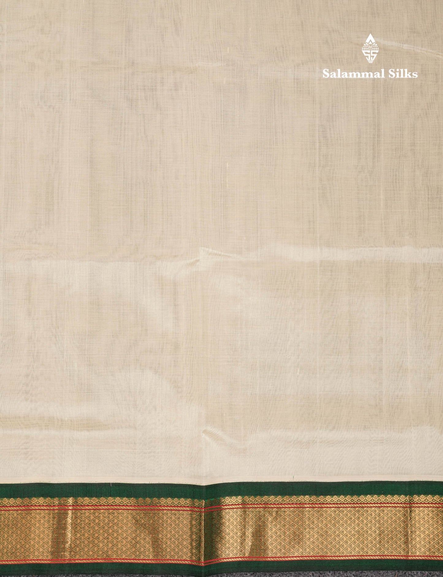 Beautiful Half White Plain Pure Silk Cotton Saree With Contrast Bottle Green Traditional Border